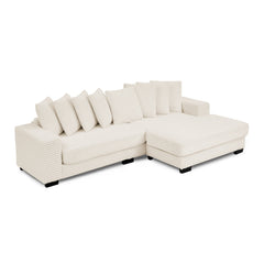 Corduroy Tufted Upholstered Sleeper Sectional Sofa, L-Shaped Modular Convertible Sofa , Can freely change the position of the footrests-Beige(Assembly is required)