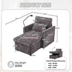 Multifunctional Recliner with Storage Backrest and Cell Phone Bracket in Gray Chenille for Living Room and Bedroom
