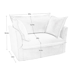 Slip-covered Armchair with 1 Big Back Cushion and 2 Big Toss Pillows, Single Deep Seat Comfy Single Couch Sofa Multiple Large Soft Pillows, Chenille Fabric, Green