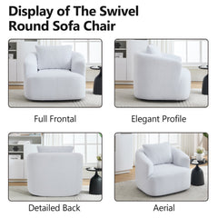 360° Swivel Round Upholstered Comfy Chair With One Soft Pillow, Teddy Fleece High-Resilience Sponge Single Sofa, No Assembly for Living Room, Bedroom, Apartment, White