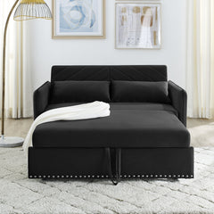 MH' Sleeper Sofa Bed w/USB Port, 3-in-1 adjustable sleeper with pull-out bed, 2 lumbar pillows and side pocket, soft velvet convertible sleeper sofa bed, suitable for living room bedroom