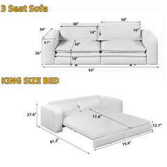 93' King Size Sleeper Sofa Bed, Pull Out Sofa Bed, 3 in 1 Convertible Sleeper Sofa, Chaise Lounge,3 Seat Teddy Couch with 2 Lumbar Pillows for Living Room, Apartment, Office, Studies,Blue