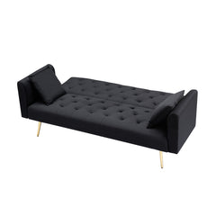 71-inch foldable double sofa, with American retro style, made of black velvet material, suitable for small living rooms, bedrooms and offices.