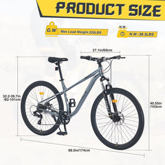 27.5 Inch Wheels 8 Speed Mountain Bike, for Men Women Boys and Girls, Front Suspension, Steel Frame