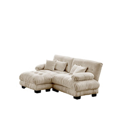 Cloud Couch Sectional Sofa for Living Room, Chenille 2 Seater Sofa with 2 Lumbar pillows and 2 throw pillows , Upholstered Wide Arm Sofa with Convertible Ottoman,Chenille Light coffee