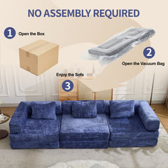 Compression Sofa,Convertible Floor Sofa Bed with Fixed-Shape Frame, Boneless Modular Sectional Sofa,No Assembly Required,Chenille fabric,for Living Room Bedroom,Dark Blue