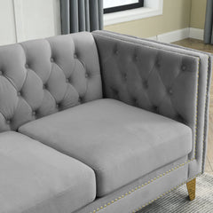 {Contact us for 3D modeling}  Velvet Sofa for Living Room,Buttons Tufted Square Arm Couch, Modern Couch Upholstered Button and Metal Legs, Sofa Couch for Bedroom, Grey Velvet(W834S00020)
