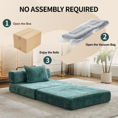 Compression Sofa,Convertible Floor Sofa Bed with Fixed-Shape Frame,Single Seater Boneless Modular Sectional Sofa,No Assembly Required,Chenille fabric,for Living Room Bedroom,Dark Green