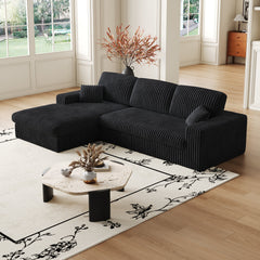 114.5'Modern Corduroy Modular foam Sofa, Recliner Seat reversible Sofa, 2-in-1 Sofa with Recliner and L-Shaped Sofa Combination with Three Cushion Neck Pillow Combination and Two Throw Pillows