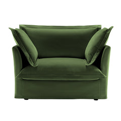 Slip-covered Armchair with 1 Big Back Cushion and 2 Big Toss Pillows, Single Deep Seat Comfy Single Couch Sofa Multiple Large Soft Pillows, Chenille Fabric, Green