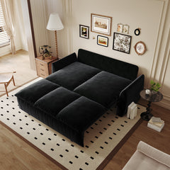 70.9' Pull Out Sofa Bed, 3-Seat Convertible Sleeper Sofa with 2-in-1 Pillow and Blanket Set,Multi-Functional Velvet Loveseat Bed,Black