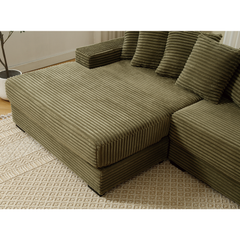 [NEW ARRIVED] [VIDEO PROVIDED] Oversized Two-Piece Couches, L Shaped Sofa, Corduroy, Left Chaise Daybed,with Armrests,Eight Throw Pillows,Corner Sofa,Easy To Assemble, Green