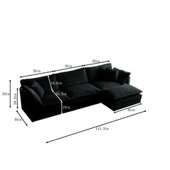 Free Combination Comfy Upholstery Modular Oversized L Shaped Sectional Sofa With Reversible Ottoman, Black Chenille