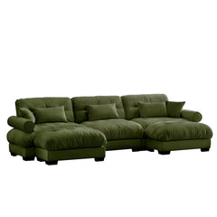 Olive Green U Shape Modular Sectional Sofa Couch with Movable Ottomans, Velvet Upholstery, 3 Seat Corner Sofa