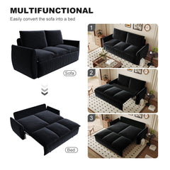 70.9' Pull Out Sofa Bed, 3-Seat Convertible Sleeper Sofa with 2-in-1 Pillow and Blanket Set,Multi-Functional Velvet Loveseat Bed,Black