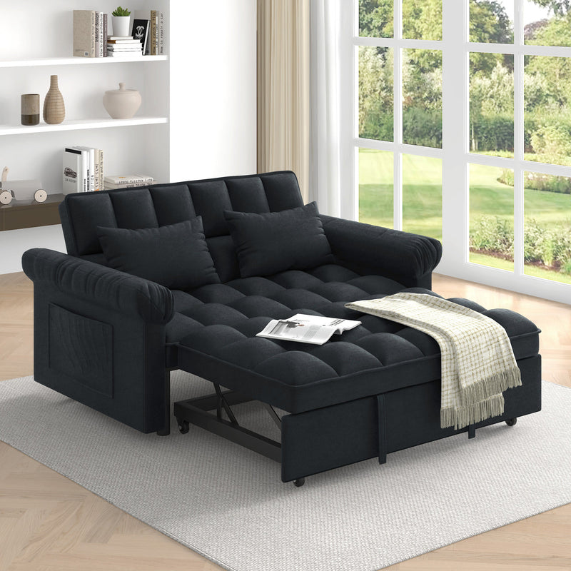 Loveseats Sofa Bed with Pull-out Bed,Adjsutable Back-Black
