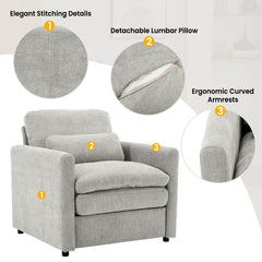 Cozy Upholstered Armchair Oversized Comfy Cloud Sofa Double Cushion Single Sofa in Light Grey Chenille, 31.9'