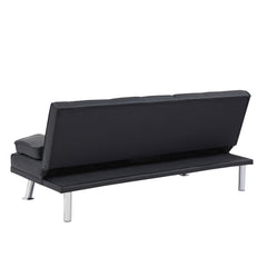 Black Leather Office Double Folding Sofa Bed with Matching Coffee Table, Multifunctional Design