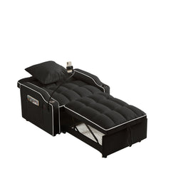 Convertible 3-in-1 Sofa Bed with Multi-Pockets and Adjustable Sleeper in Black Velvet