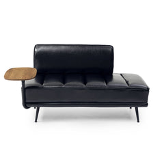 55'Inch Width Modern End of Bed Bench,Black Faux Leather Upholstered With side table, 360-degree Swivel tray couch,Entryway Ottoman,Window Bench with  Metal Legs for Bedroom, Living Room