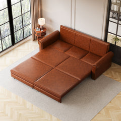 93.7 ' Pull Out Sofa Bed, 3-in-1 Faux Leather Convertible Sleeper Sofa with Nailhead Trim & Rolled Arm,Multi-Functional Sofa Bed for Living Room,Bedroom,Apartment,Office