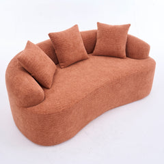 LY-025S Coral Curved Loveseat: Compressed No Assembly, Chenille Small Sofa, 30D Sponge, Compact for Apartments, 65' L, 300Lbs, 3 Pillows