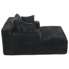 Modern Black Corduroy Chaise Lounge Sofa Bed with Removable Pillows, 48.8' Upholstered Sleeper Sofa