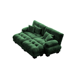 Cloud Couch Sleeper Sofa for Living Room, Chenille 2 Seater sofa with 2 Lumbar pillows and 2 throw pillows , Upholstered Wide Arm Sofa with 2 Ottomans,Chenille Green