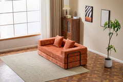 Floor Couch,Compression Sofa,Convertible Floor Sofa Bed-with Pillow Back Support Armrest,Comfy Futon Couch Lounge Sleeper Bed,chenille fabric,for Living Room Bedroom (orange)