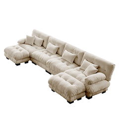 Free Combination Modular Sectional Sofa,U Shaped Couch for Living Room, 4-Seater Comfy Cloud Couch with 2 Ottomans, Chenille Light coffee