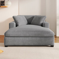 Oversized Chaise Lounge Chair with Solid Wood Legs and Soft Upholstery, Gray