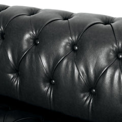 Mirod Comfy 3-Seat Sofa with Wooden Legs, PU Upholstery, Black, 83.5'' Width