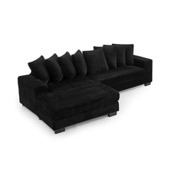 Corduroy Tufted Upholstered Sleeper Sectional Sofa, L-Shaped Modular Convertible Sofa , Can freely change the position of the footrests-Black(Assembly is required)