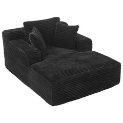 Modern Black Corduroy Chaise Lounge Sofa Bed with Removable Pillows, 48.8' Upholstered Sleeper Sofa