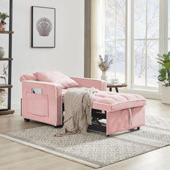 Modern Velvet Three-in-One Sofa Bed Chair with Adjustable Backrest in Pink