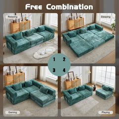 Compression Sofa,Convertible Floor Sofa Bed with Fixed-Shape Frame, Boneless Modular Sectional Sofa,No Assembly Required,Chenille fabric,for Living Room Bedroom,Dark Green