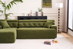 105' Modula Compression Sponge L-Shaped, Chesterfield-Inspired Design, No-Assembly Chenille Couch, 30D High-Density for Living Room, Bedroom, Apartment.Green.