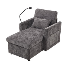 Multifunctional Recliner with Storage Backrest and Cell Phone Bracket in Gray Chenille for Living Room and Bedroom
