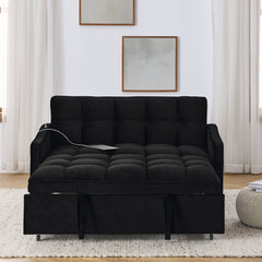 Loveseats Sofa Bed with Pull-out Bed,Adjsutable Back and Two Arm Pocket,TypeC and USB Charging with Copper nail,Black (47'x53'x31')
