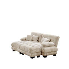 Cloud Couch Sleeper Sofa for Living Room, Chenille 2 Seater sofa with 2 Lumbar pillows and 2 throw pillows , Upholstered Wide Arm Sofa with 2 Ottomans,Chenille Light coffee