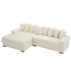 [NEW ARRIVED] [VIDEO PROVIDED] Oversized Two-Piece  Couches,  L Shaped Sofa, Corduroy, Left Chaise Daybed,with Armrests,Eight Throw Pillows,Corner Sofa,Easy To Assemble, Beige