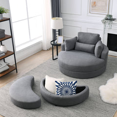 [Video] Welike Swivel Accent Barrel Modern Dark Grey Sofa Lounge Club Big Round Chair with Storage Ottoman Linen Fabric for Living Room Hotel with Pillows,2PCS.
