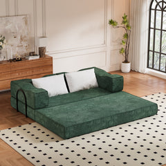 80 ' Convertible Couch Bed with 2 Pillows, 3-Seat Folding Floor Couch & King Size Bed Mattress, DIY Combination, Chenille, GREEN
