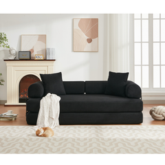 [NEW ARRIVED] [VIDEO PROVIDED] 78.5' Folding Convertible Out Sleeper Sofa Bed,4-in-1 DIY Combination Convertible Sofa,3 seat, Folding  Sofa, King Size , Bedroom,Apartment,Corduroy,Black