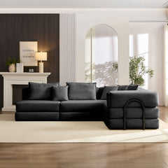 Oversized Upholstered Sectional Sofa Couch Set, Modular 118.2 ' L Shaped Floor Living Room Sofa Set With 6 Pillows, DIY Combination Sofa Couch for living rooms, apartments,bedrooms, Black