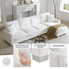 Modern Oversized L-Shaped Sectional Sofa with Chaise and Free Pillows, Chenille Upholstery, 119*55'