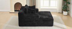 Modern Black Corduroy Chaise Lounge Sofa Bed with Removable Pillows, 48.8' Upholstered Sleeper Sofa