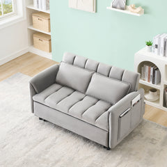 52 'grey modern velvet sofa, sofa pullout bed, small love seat casual sofa with back, pillow, pockets, living room furniture, 3 in 1 convertible sleep sofa bed.