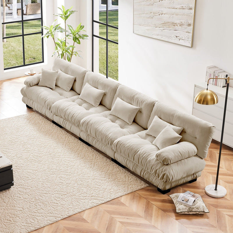4-Seater Sectional Sofa Modular Deep Seat Sofa Couch , Chenille Sofa Comfy Upholstered Sofa for Living Room, Apartment, Studio, Office,Chenille Light coffee