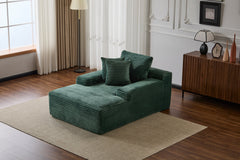 Oversized Chaise Lounge Chair Cozy Cloud Couch, Modern Plush Corduroy Upholstered Sleeper Sofa Daybed with 3 Throw Pillows and Wide Armrest for Living Room, No Assembly Required,Green